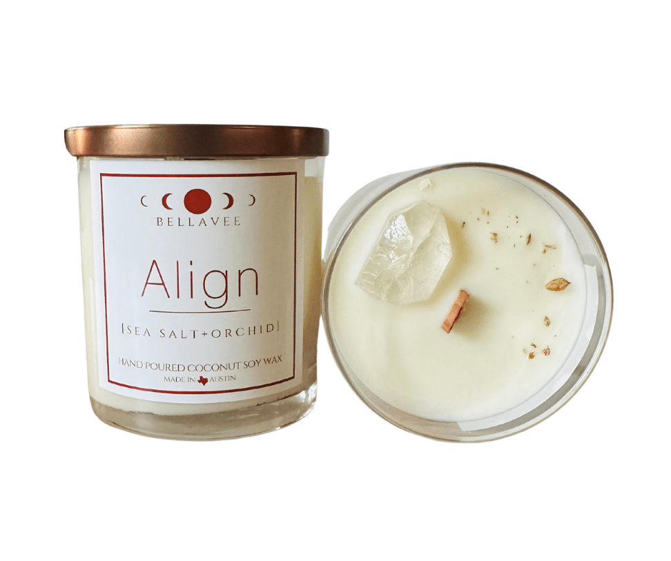 Align clear quartz crystal candle - infused with crystals for mindfulness and relaxation, made with eco-friendly coconut wax