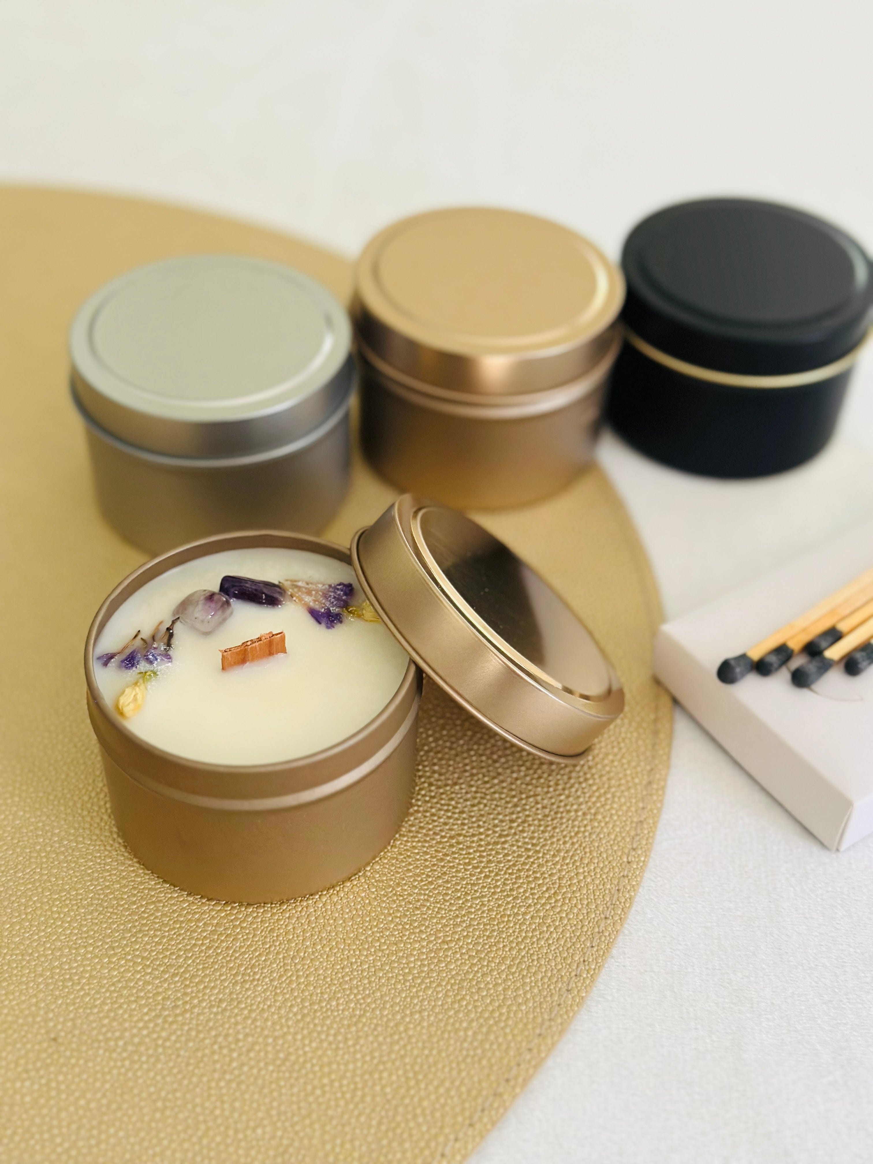 BellaVee ELEVATE Mini CBD crystal candle tin black currant jasmine amethyst 150mg hand-poured Austin Texas