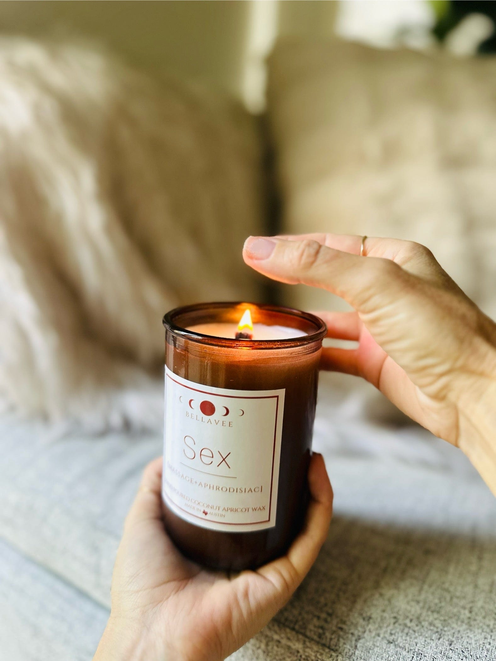 Aphrodisiac massage candle made from coconut apricot wax with clary sage essential oil, perfect for sensual massages.