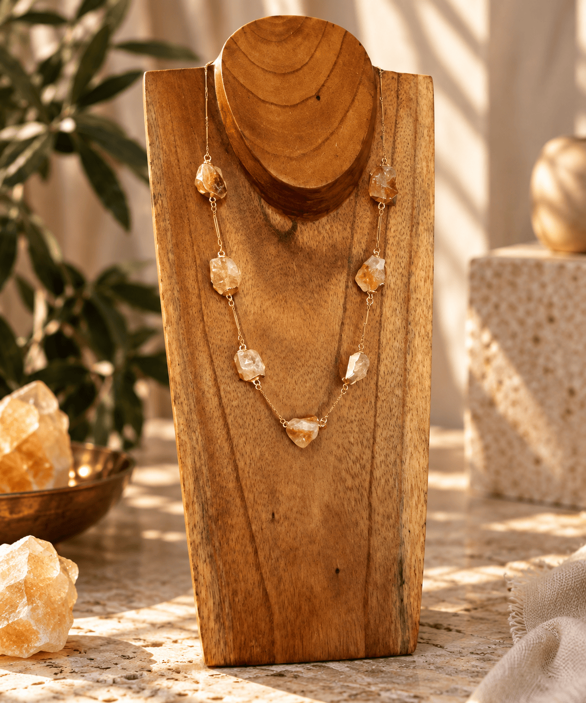 Seven stone Citrine crystal necklace on adjustable gold chain by BellaVee Rituals