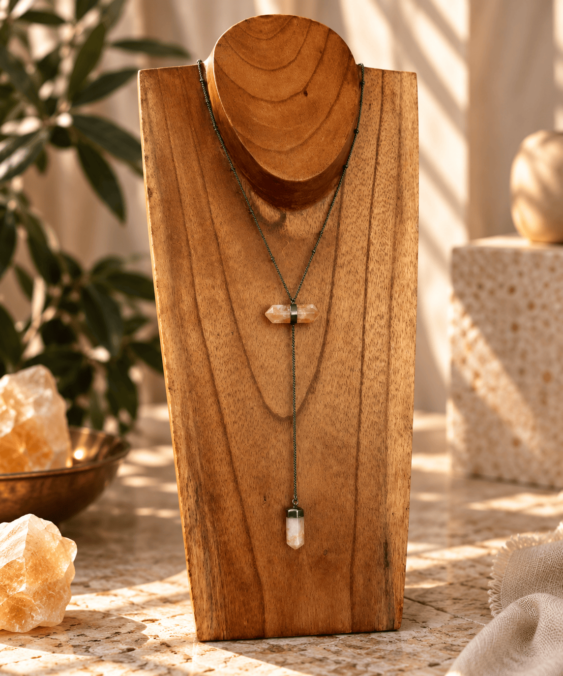 Citrine two-stone Y-drop crystal necklace with titanium chain by BellaVee Rituals