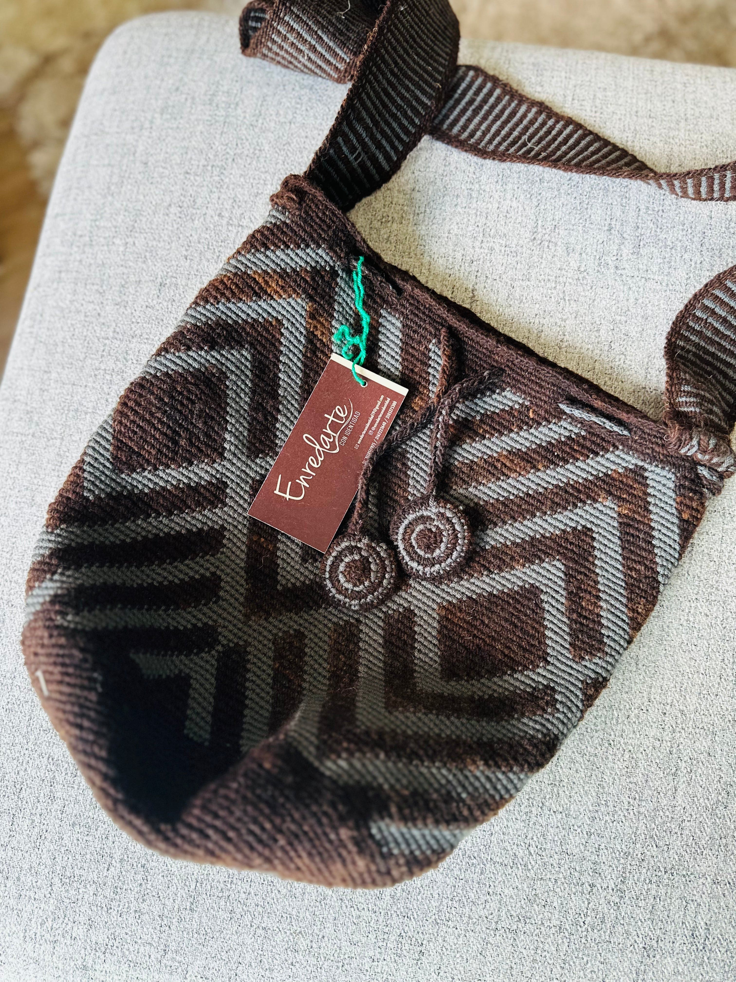 handcrafted cosmic space crossbody bag, representing the nasa people’s solar calendar, made from hilo, lana, and fique fibers