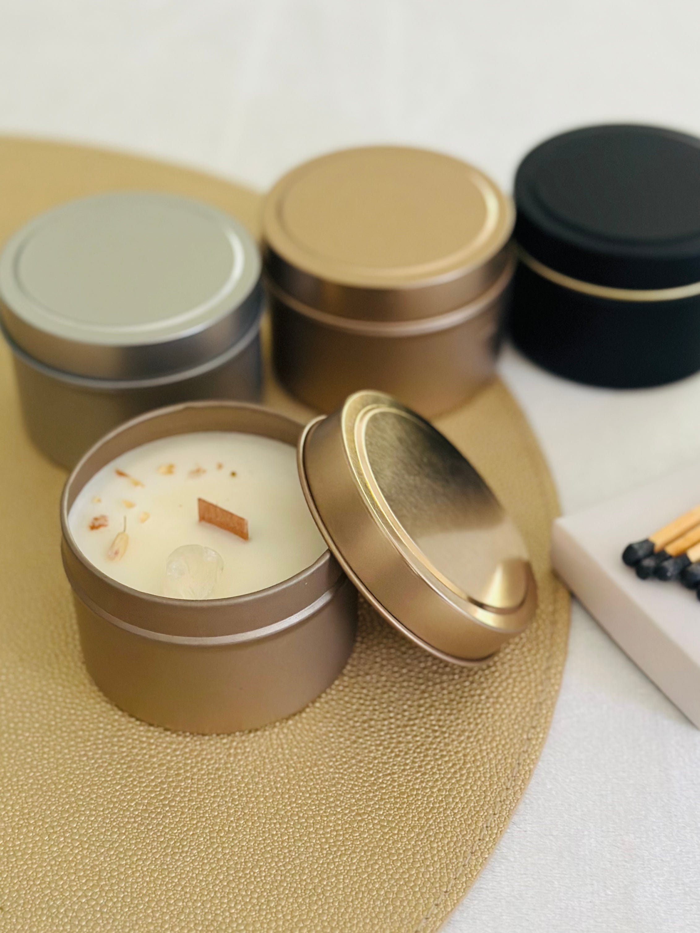 Mini Zen CBD Crystal Candle – a compact version infused with CBD oil, lavender, and white sage for stress relief and relaxation