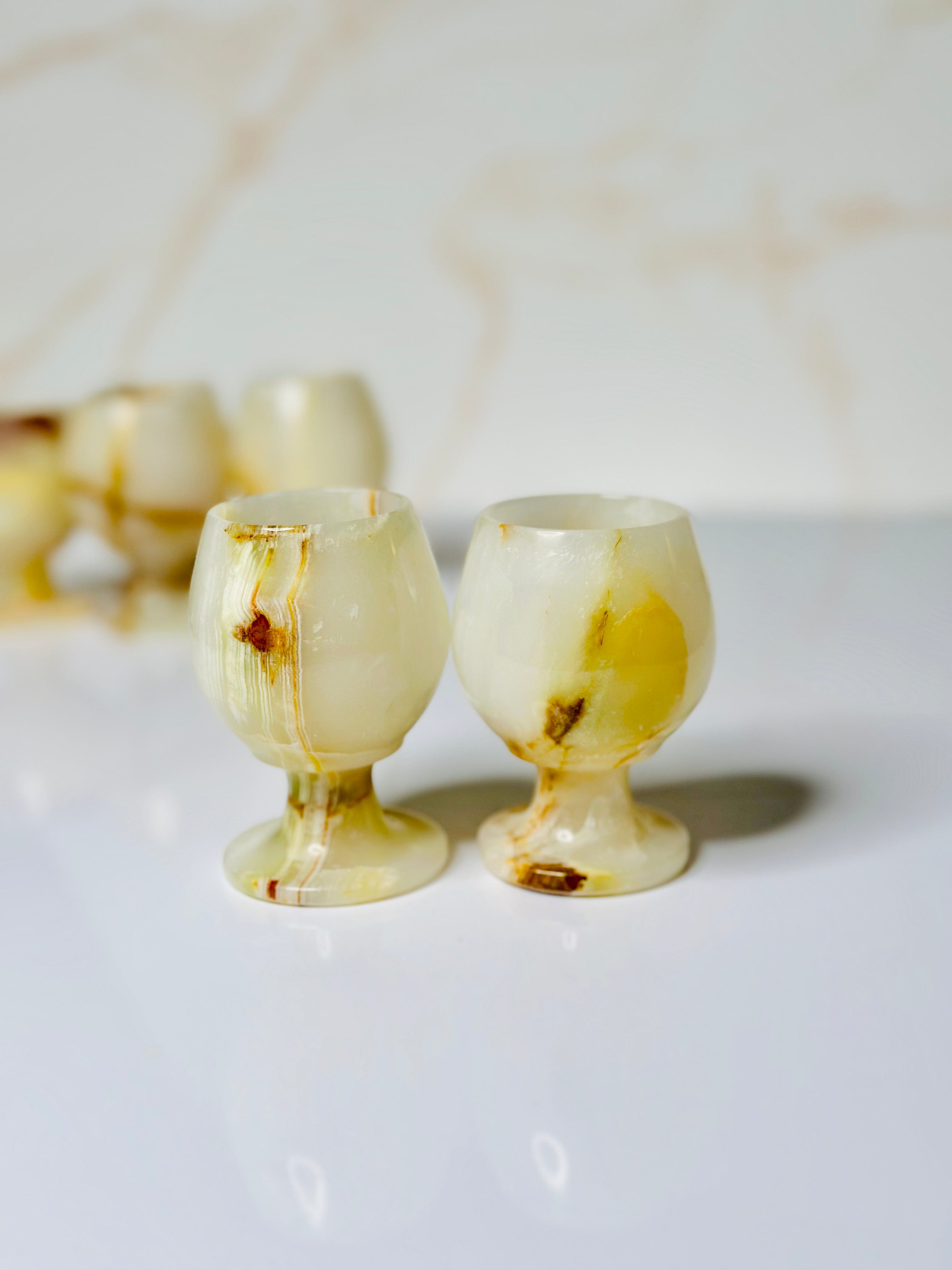 Onyx Chill Shot Glass Set, sold in pairs, uniquely handcrafted to highlight Onyx&