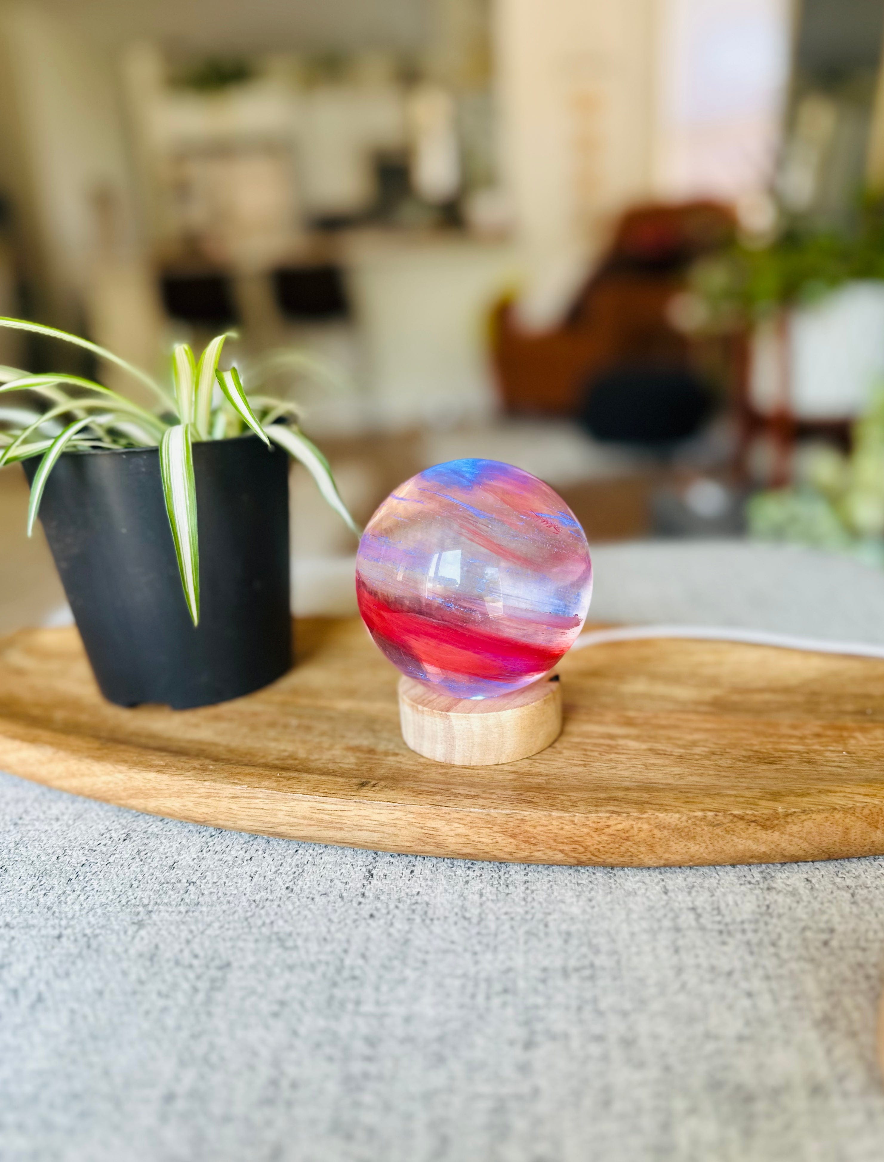 Wooden Sphere Holders – perfect for illuminating crystal spheres and shapes, offering a relaxing white or colorful light show