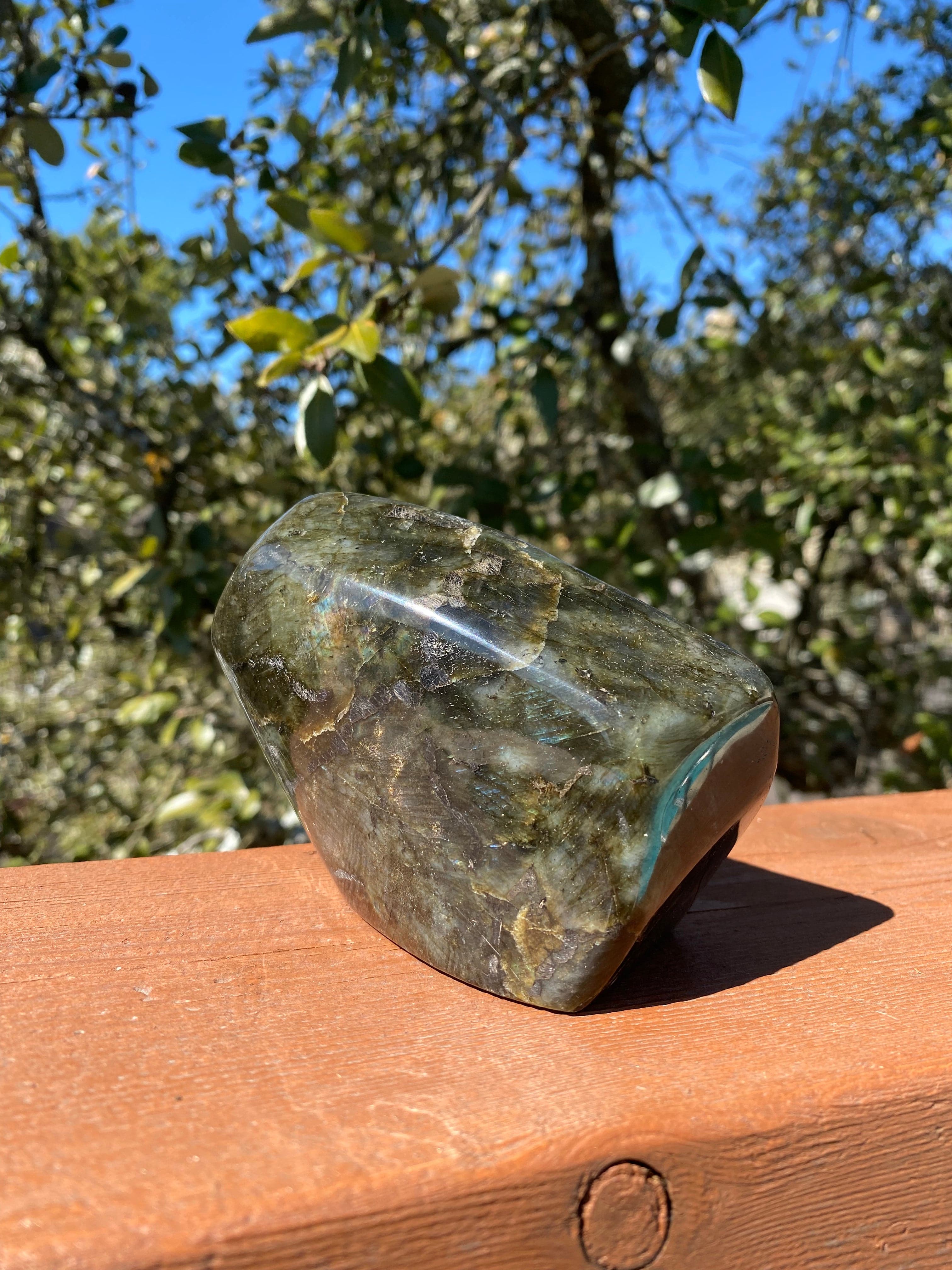 Madagascan Rainbow Labradorite Freeform, polished with holographic labradorescence, symbolizes transformation, strength, and perseverance
