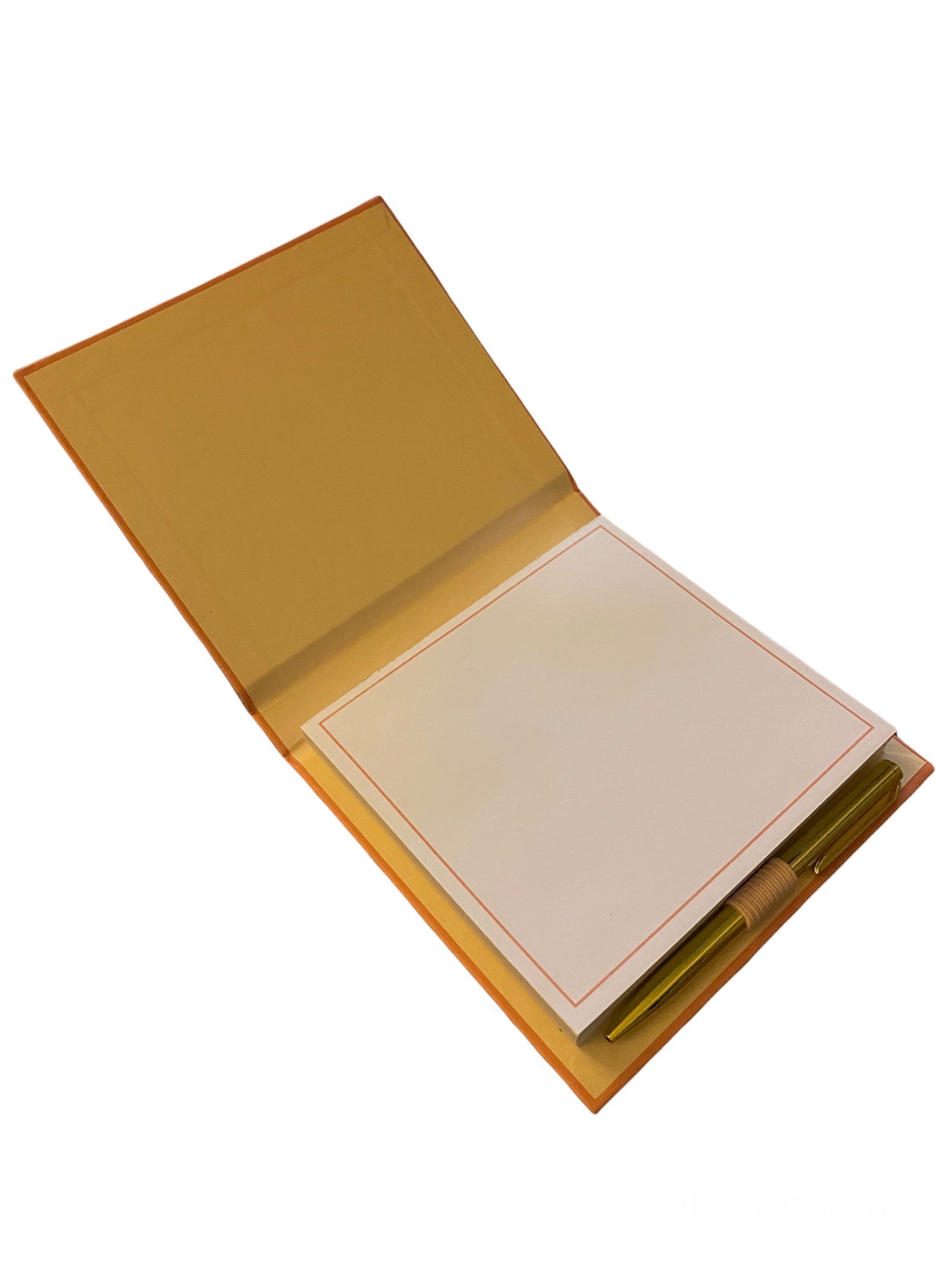 Classy 100-page notepad with a golden pen, perfect for keeping in your purse, car, or desk to capture your thoughts anytime