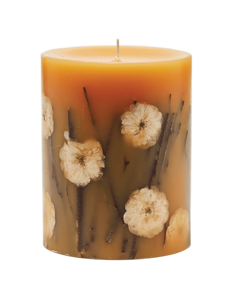 Honey Tobacco Round Botanical Candle with notes of almond, amber, tobacco, and honey, crafted with natural botanicals for a warm glow