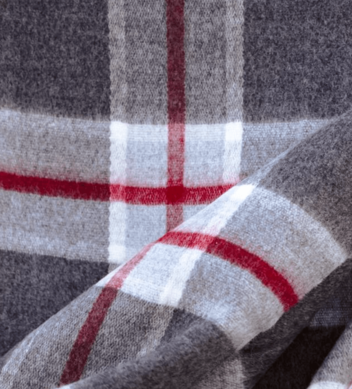 Classy Allyn Oxford Scarf in grey plaid with fringe, perfect for wearing as a shawl or scarf.