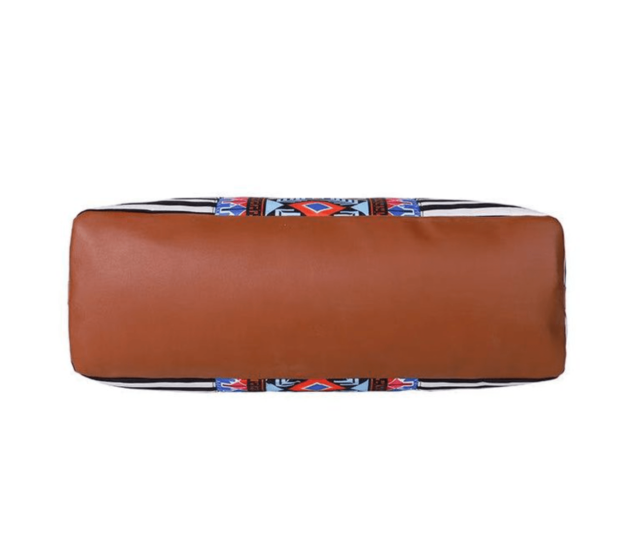 Aztec Weekender Bag with colorful pattern, organized interior, and elegant gold accents, great for weekend getaways or gifts.