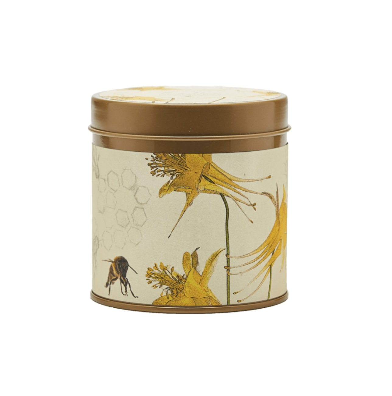 Honey Tobacco Signature Tin, hand-poured with a coconut wax blend and cotton wick, featuring rich notes of almond, amber, honey, and sandalwood