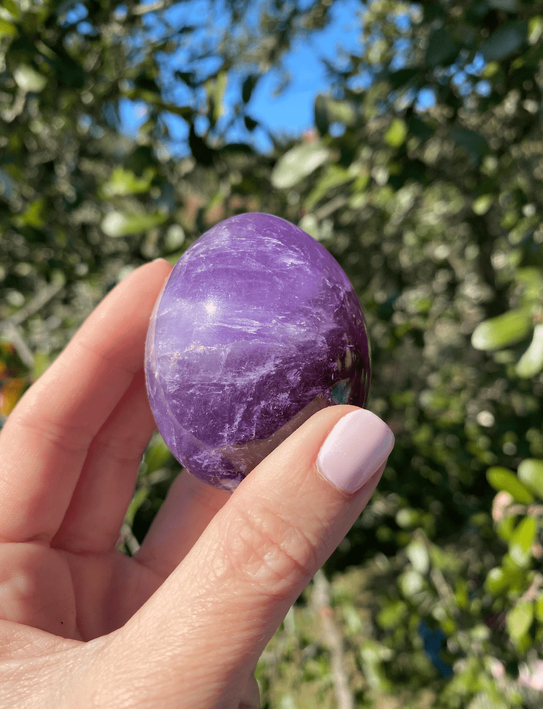 Brazilian Amethyst egg, a semi-precious stone that stimulates the mind and enhances spiritual connection