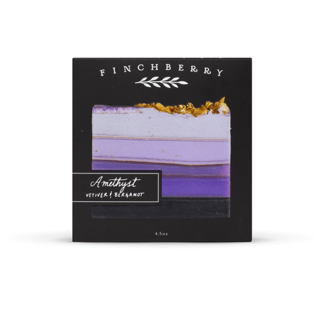 Amethyst vegan soap with organic olive, coconut, and shea butter, scented with vetiver and bergamot.