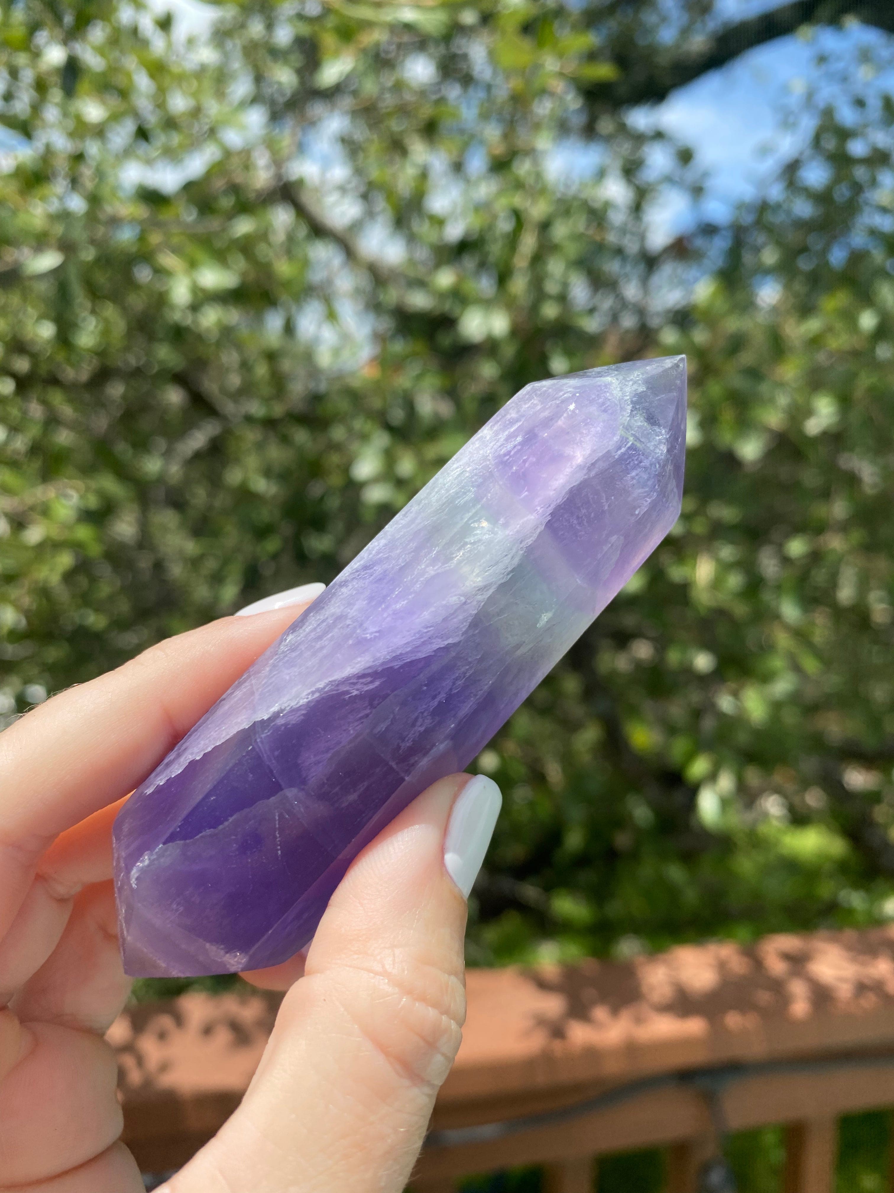 purple fluorite double-terminated crystal, perfect for spiritual awakening, peace, and clarity, connected to the crown chakra