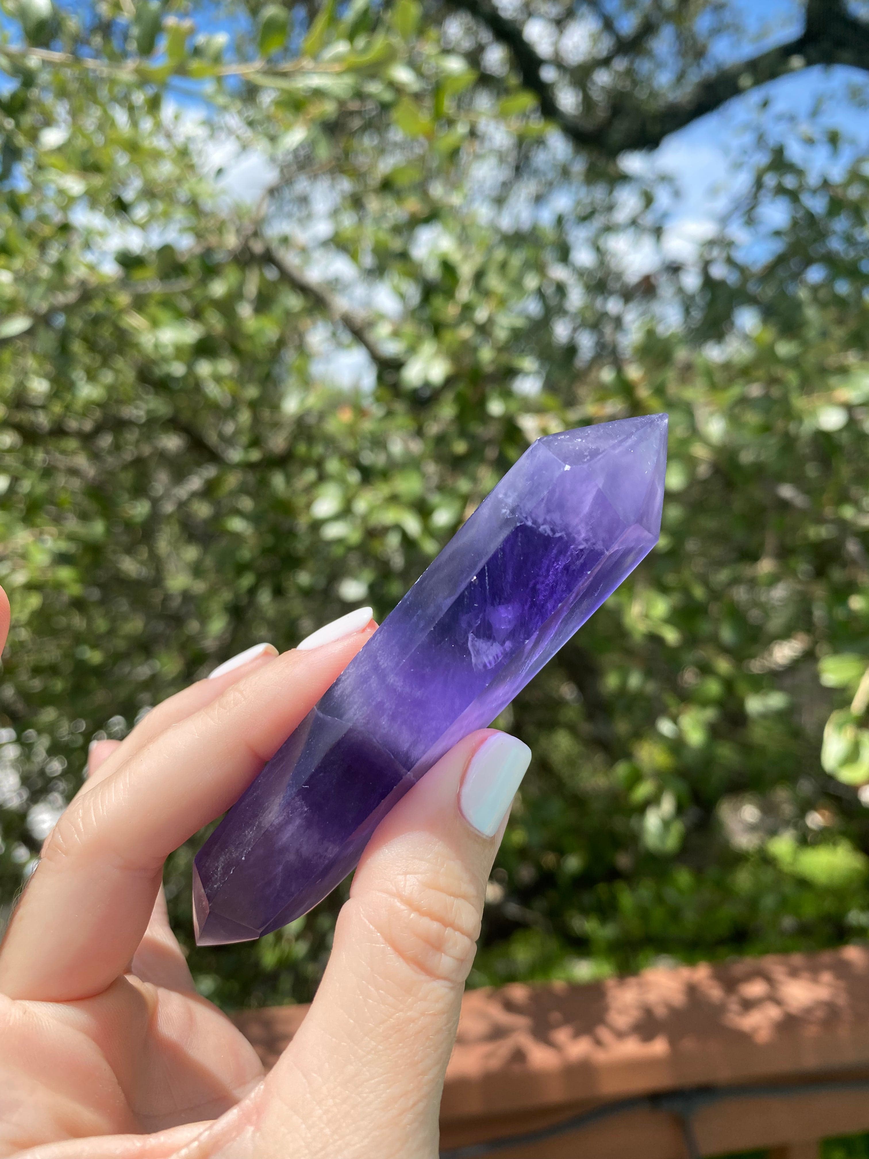 fluorite double-terminated crystal, detoxifies negative energy, promotes mental clarity and peace, perfect for energy cleansing