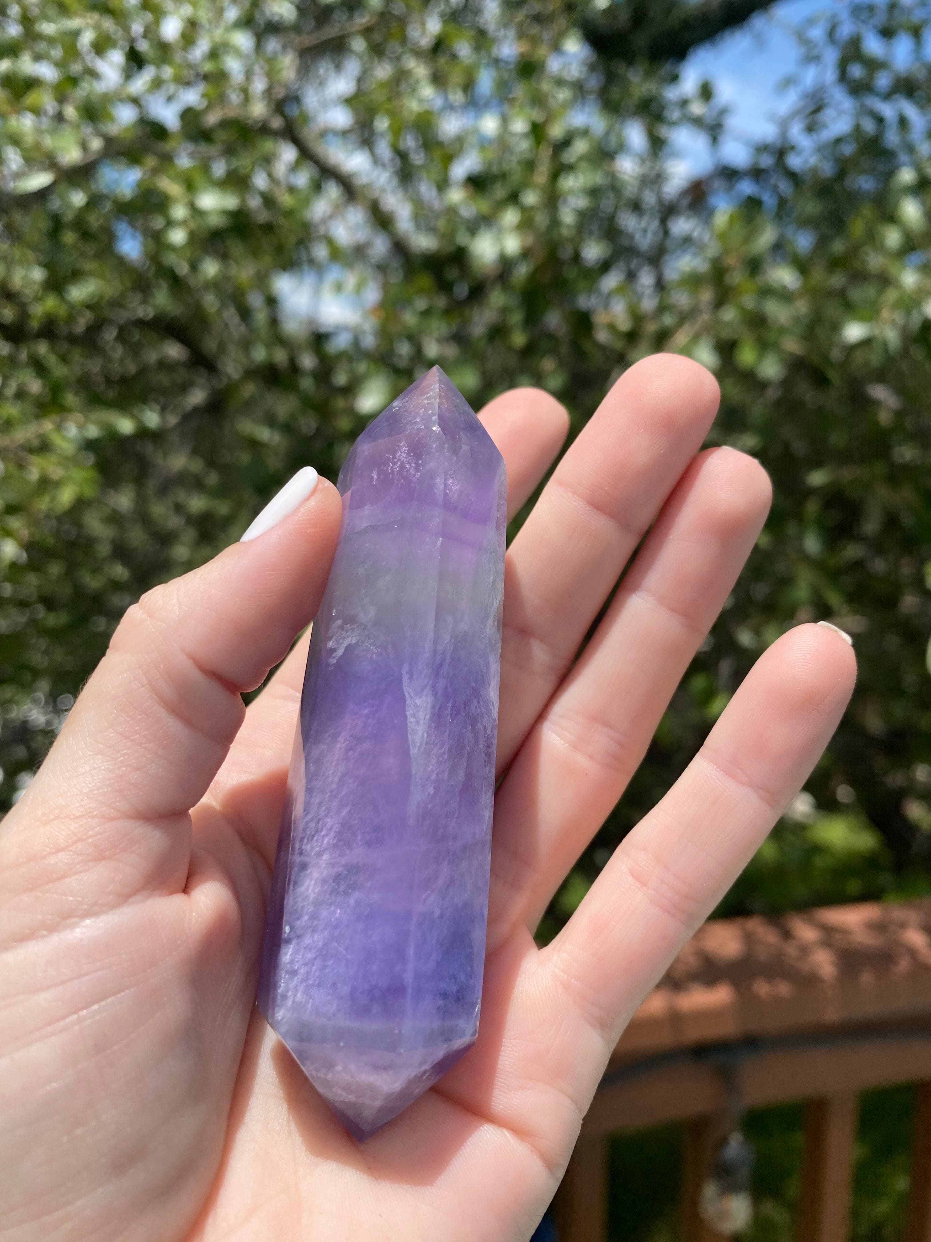 fluorite double-terminated crystal, transforms negative into positive energy, promotes mental clarity, peace, and spiritual growth