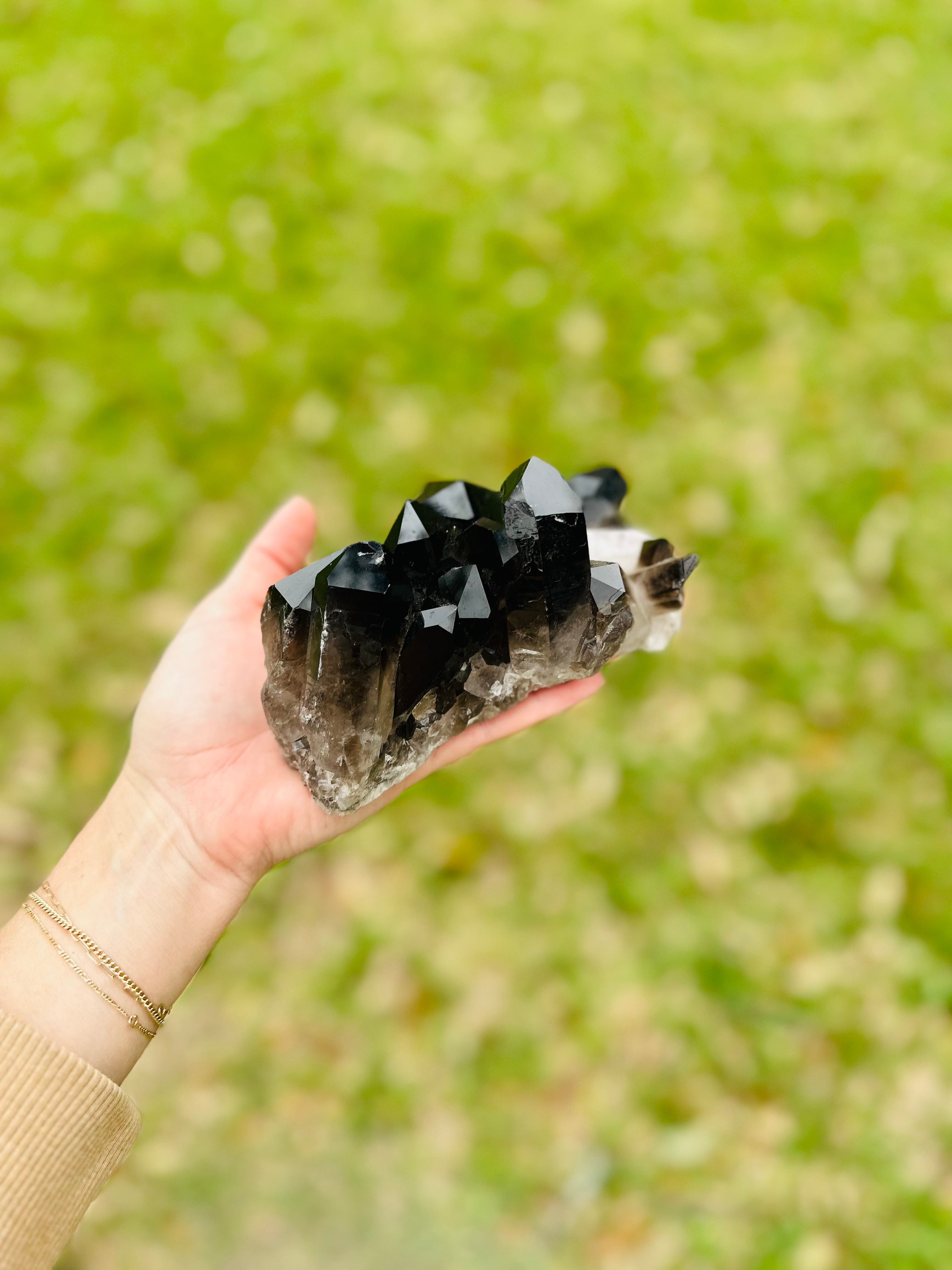 Black Quartz, a grounding crystal known for shielding against negative energies and anchoring spiritual journeys