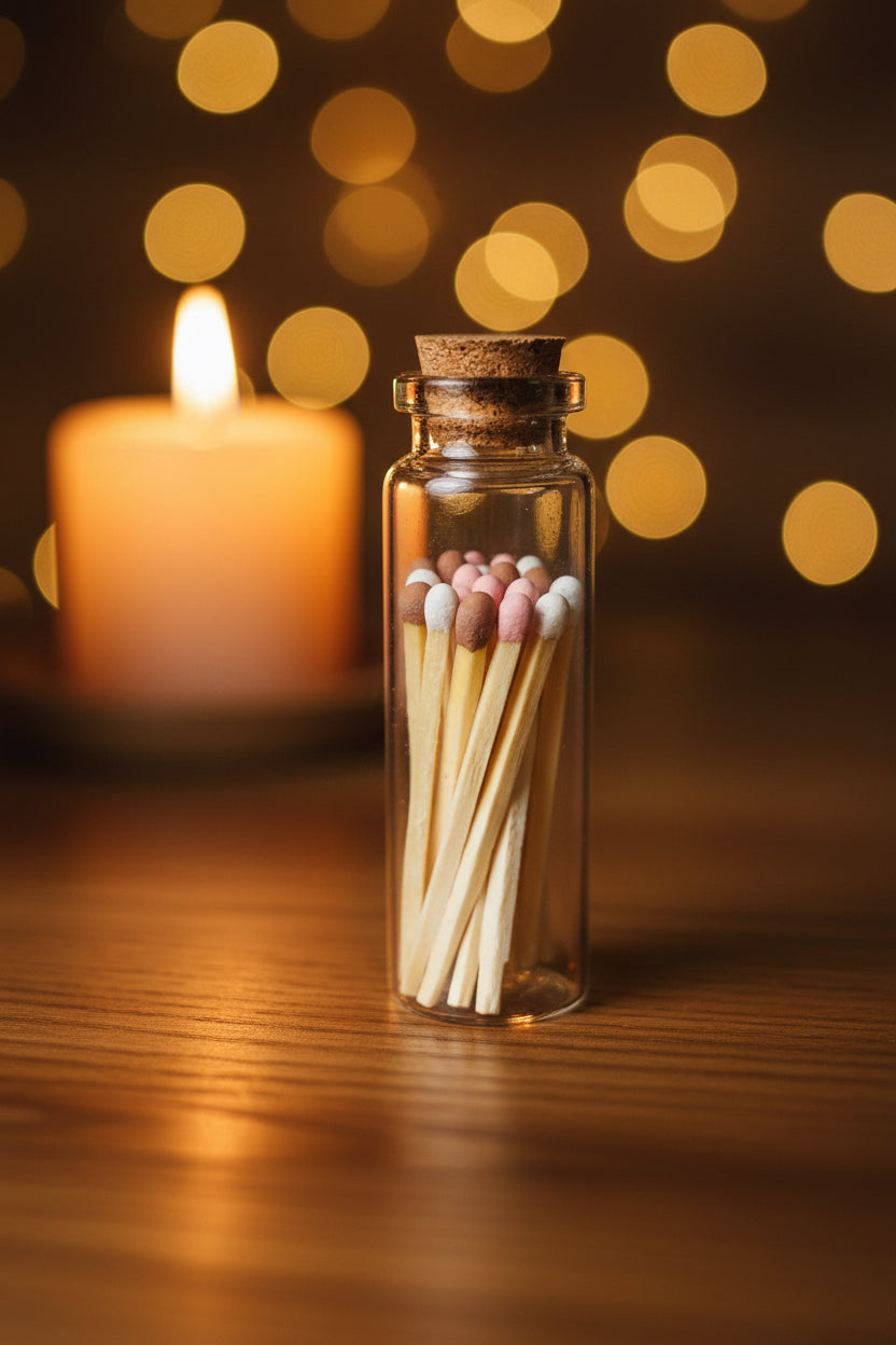 Candle Essentials matches with striker in assorted neutral tones, perfect for adding a subtle touch to your candle lighting routine