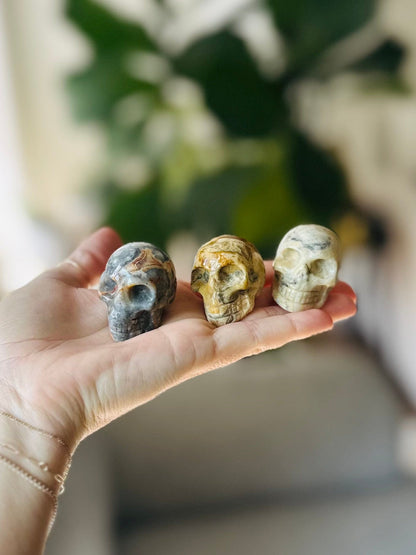 hand-carved crystal skulls for grounding, intuition, and emotional balance, ideal for collectors and holistic healing practices