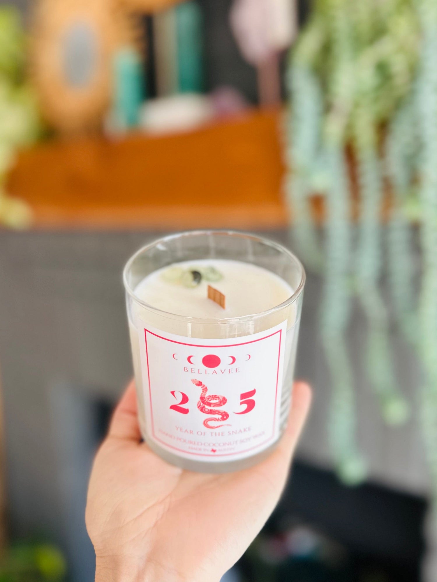 Lunar Candle, Year of the Snake, Palo Santo and Sandalwood 10 oz candle with wooden wick