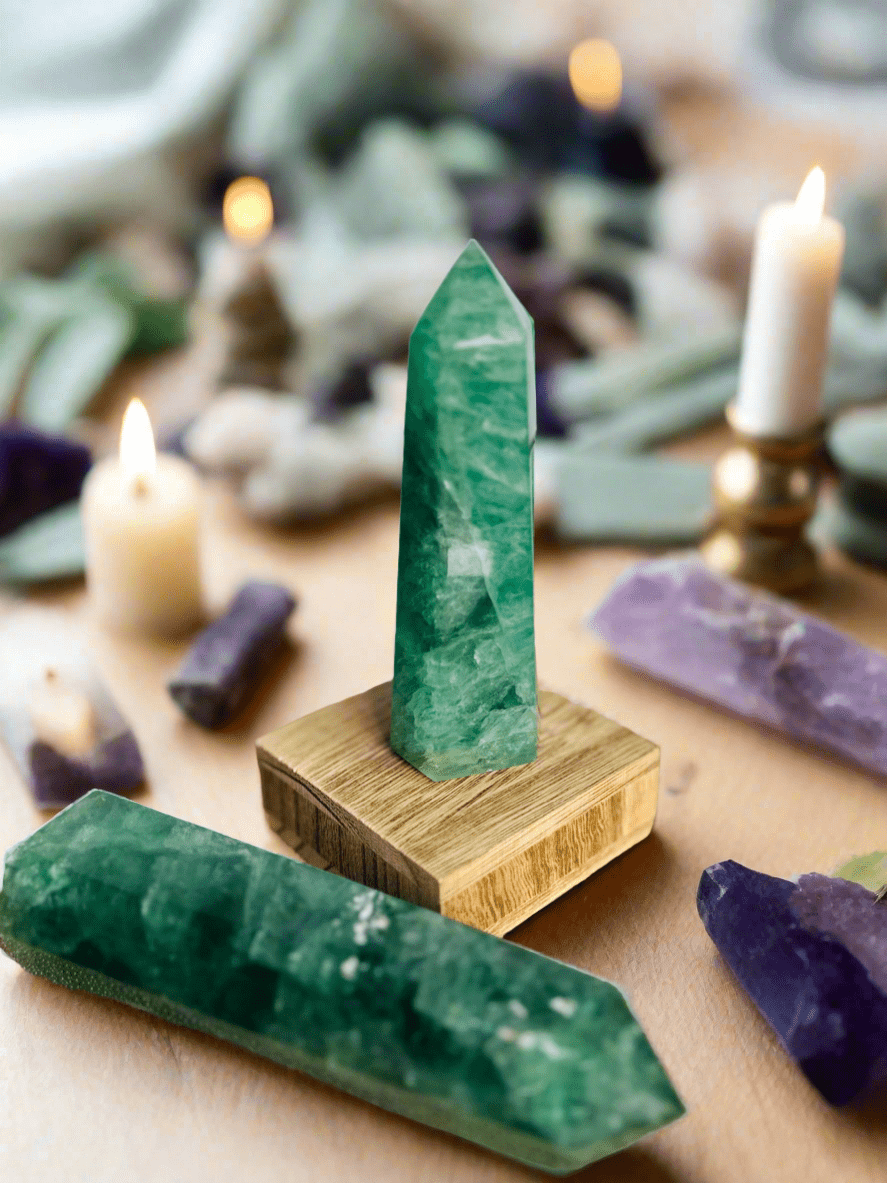 Green Fluorite tower with mesmerizing green hues, promotes mental clarity and absorbs negative energy, perfect for healing and balance