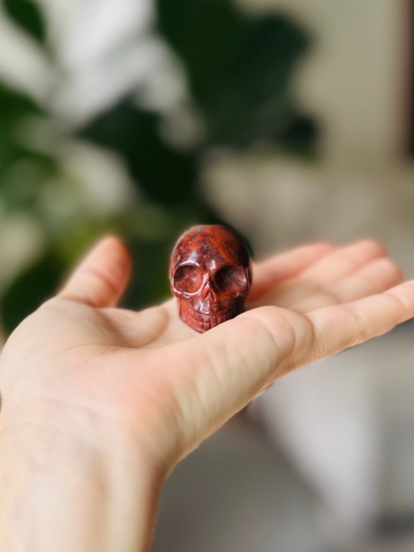 bloodstone crystal skull symbolizing resilience and purification, promoting endurance and strength against negative influences