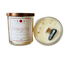 Integrity Crystal Candle with Hematite, coconut soy wax, and wooden wick, offering grounding energy and soothing aromas of sea salt and sandalwood