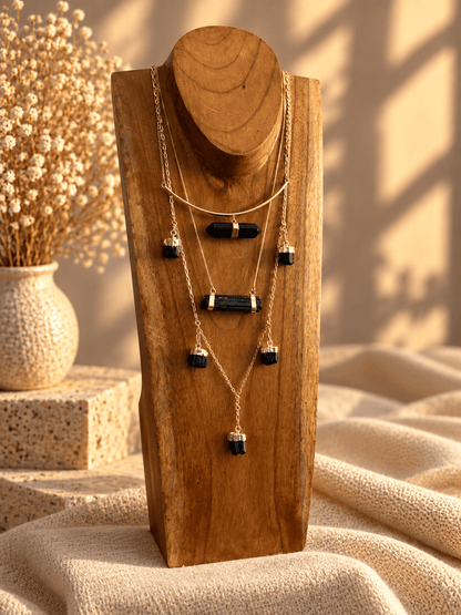 Curved Bar Crystal Necklace | Amethyst or Obsidian