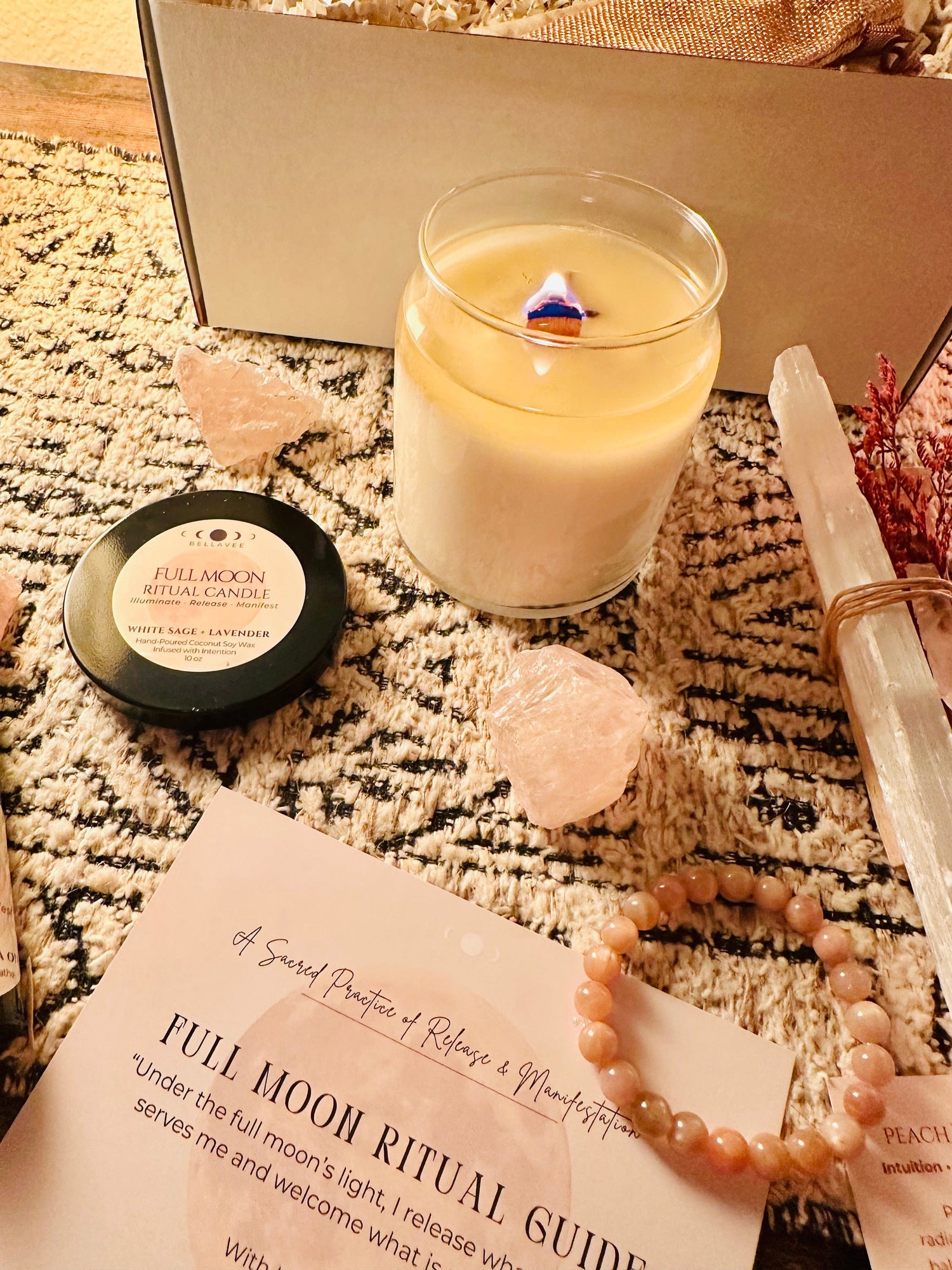 Candle burning in our Full Moon Ritual Gift Box