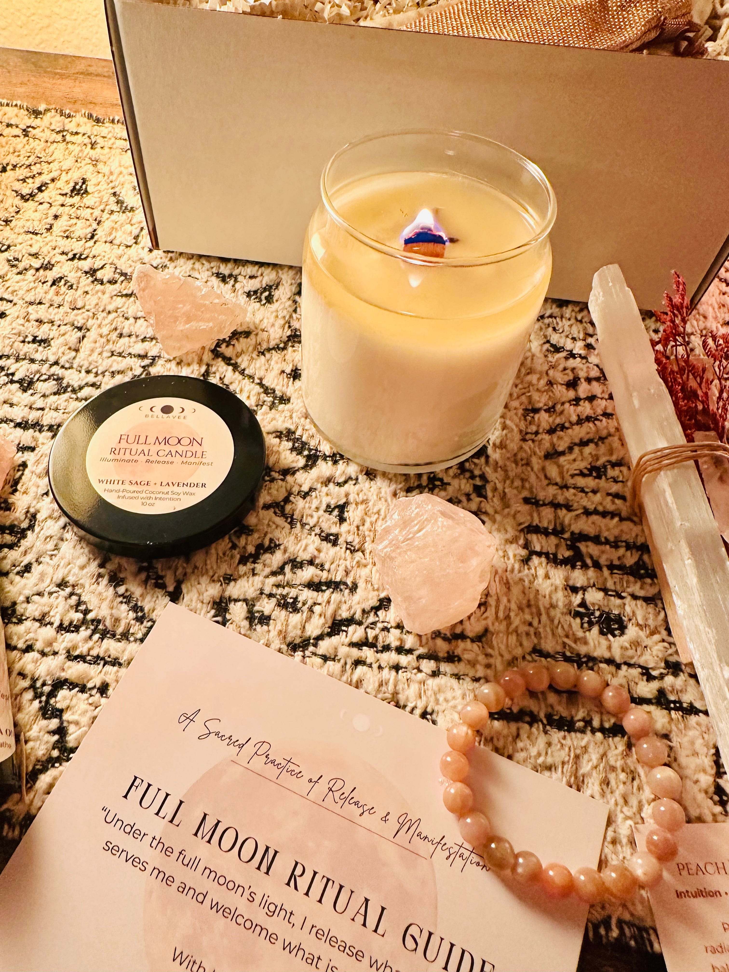 Candle burning in our Full Moon Ritual Gift Box
