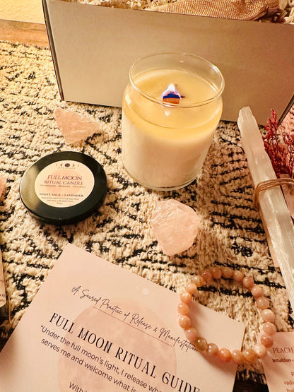Candle burning in our Full Moon Ritual Gift Box