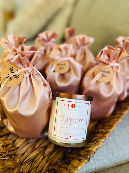 custom candle with clear quartz crystal for positivity and alignment, perfect for creating a serene and elegant atmosphere