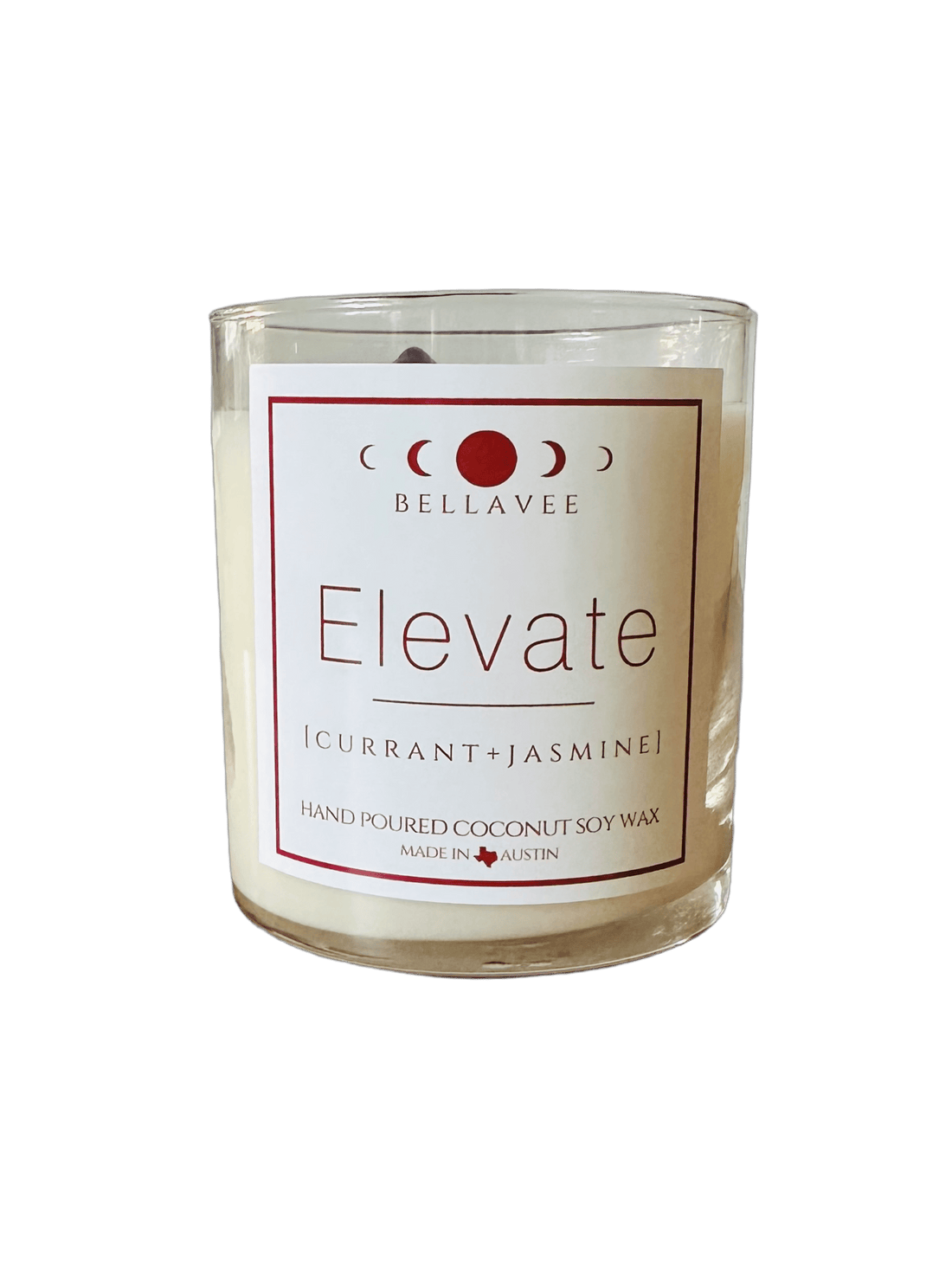 elevate amethyst candle, eco-friendly coconut soy wax and wooden wick, black currant and jasmine scent for relaxation and peace