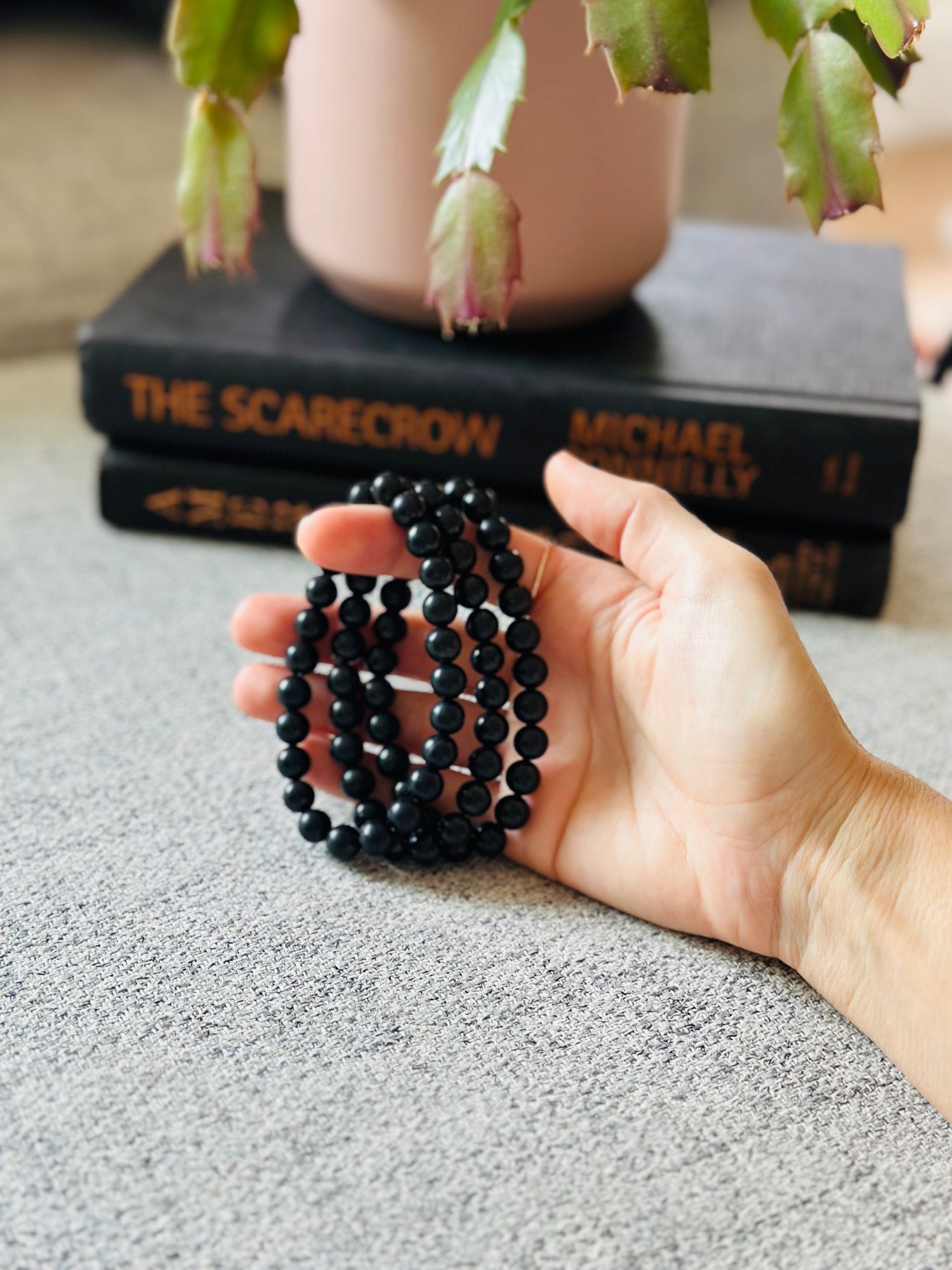 Rare black beaded crystal for grounding and holistic healing