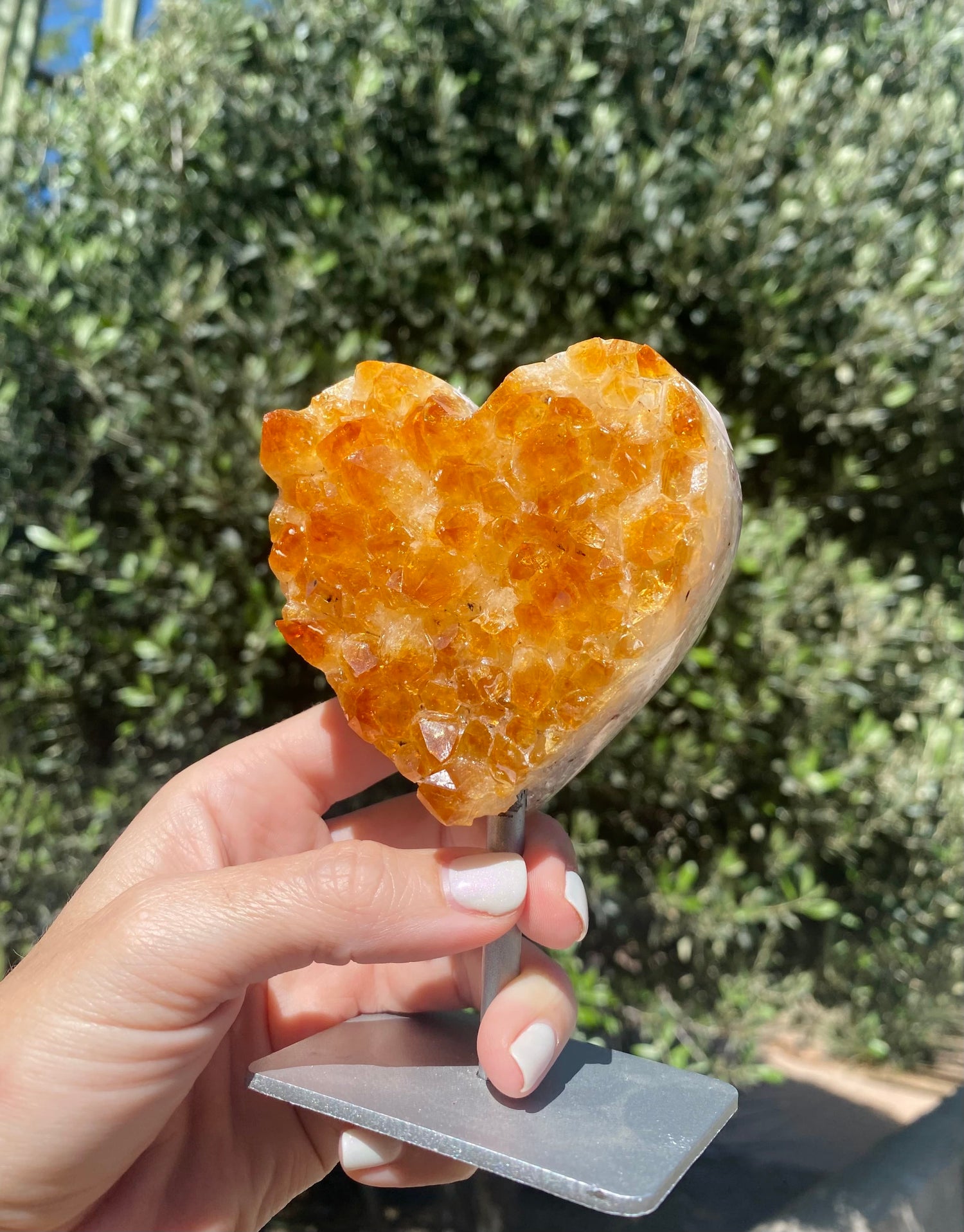 BellaVee citrine heart crystal close up natural amber crystal cluster polished edges clear quartz agate banding Austin Texas