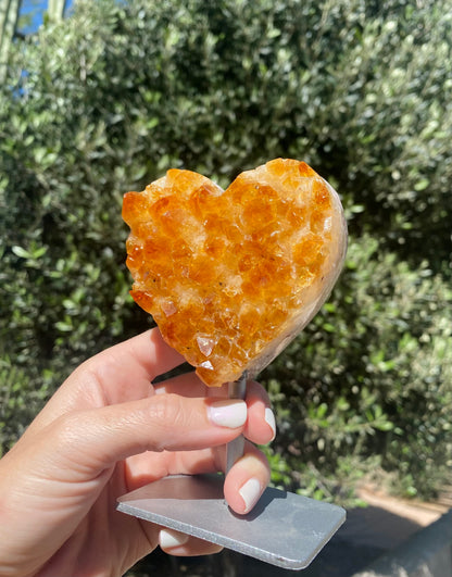 BellaVee citrine heart crystal close up natural amber crystal cluster polished edges clear quartz agate banding Austin Texas