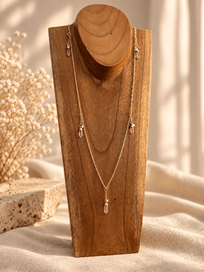 Seven-stone Clear Quartz convertible necklace with crystal point drops on delicate gold chain