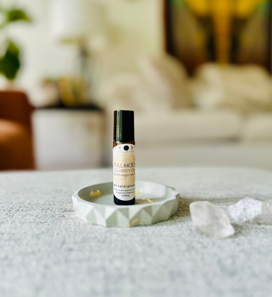 Clarity essential oil roll-on in amber bottle with metal roller top