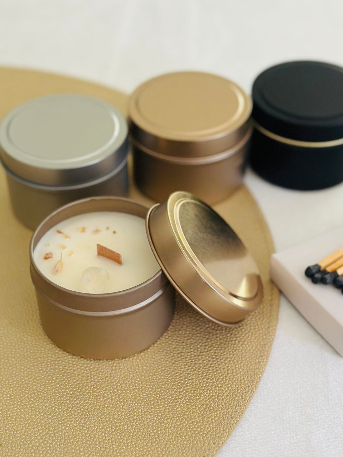 Mini Zen CBD Crystal Candle – a compact version infused with CBD oil, lavender, and white sage for stress relief and relaxation