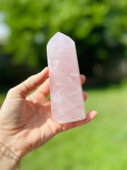With delicate pink hues, the Rose Quartz Crystal Tower radiates warmth and positive energy, fostering love and emotional balance