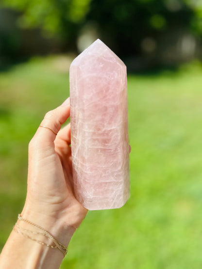 This elegant Rose Quartz Crystal Tower amplifies love, compassion, and healing, perfect for creating a nurturing and harmonious space