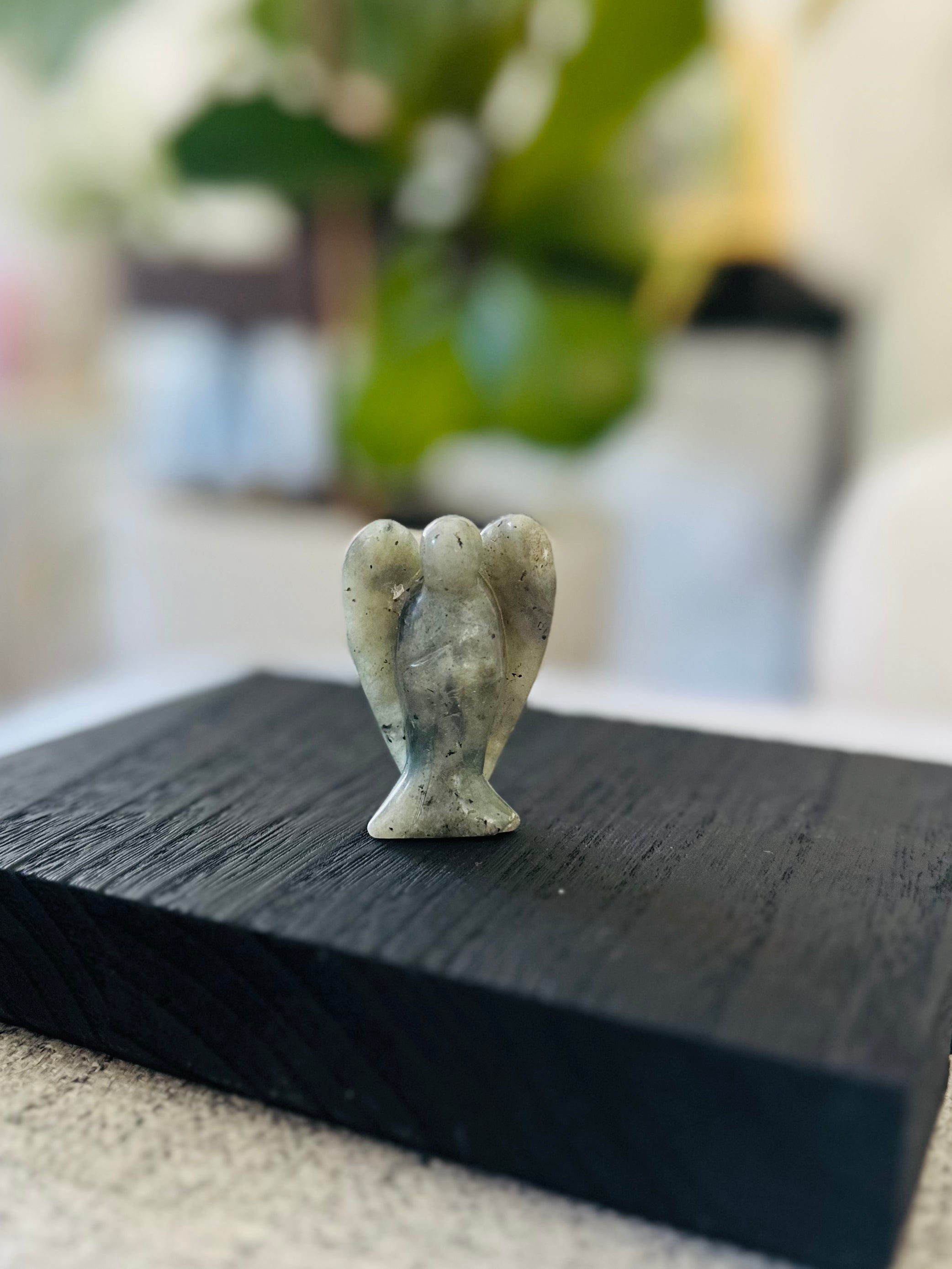 Blue Aragonite angel figurine, calming the mind and encouraging emotional healing, ideal for spiritual connection.