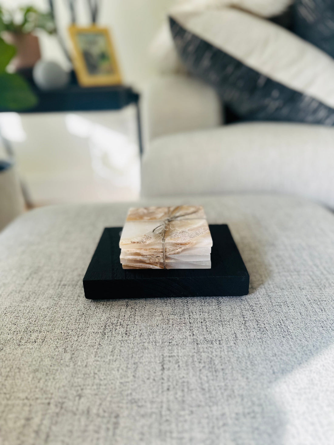 Onyx Coasters, practical and beautiful, featuring natural stone variations and subtle nodules to keep them in place and protect your table