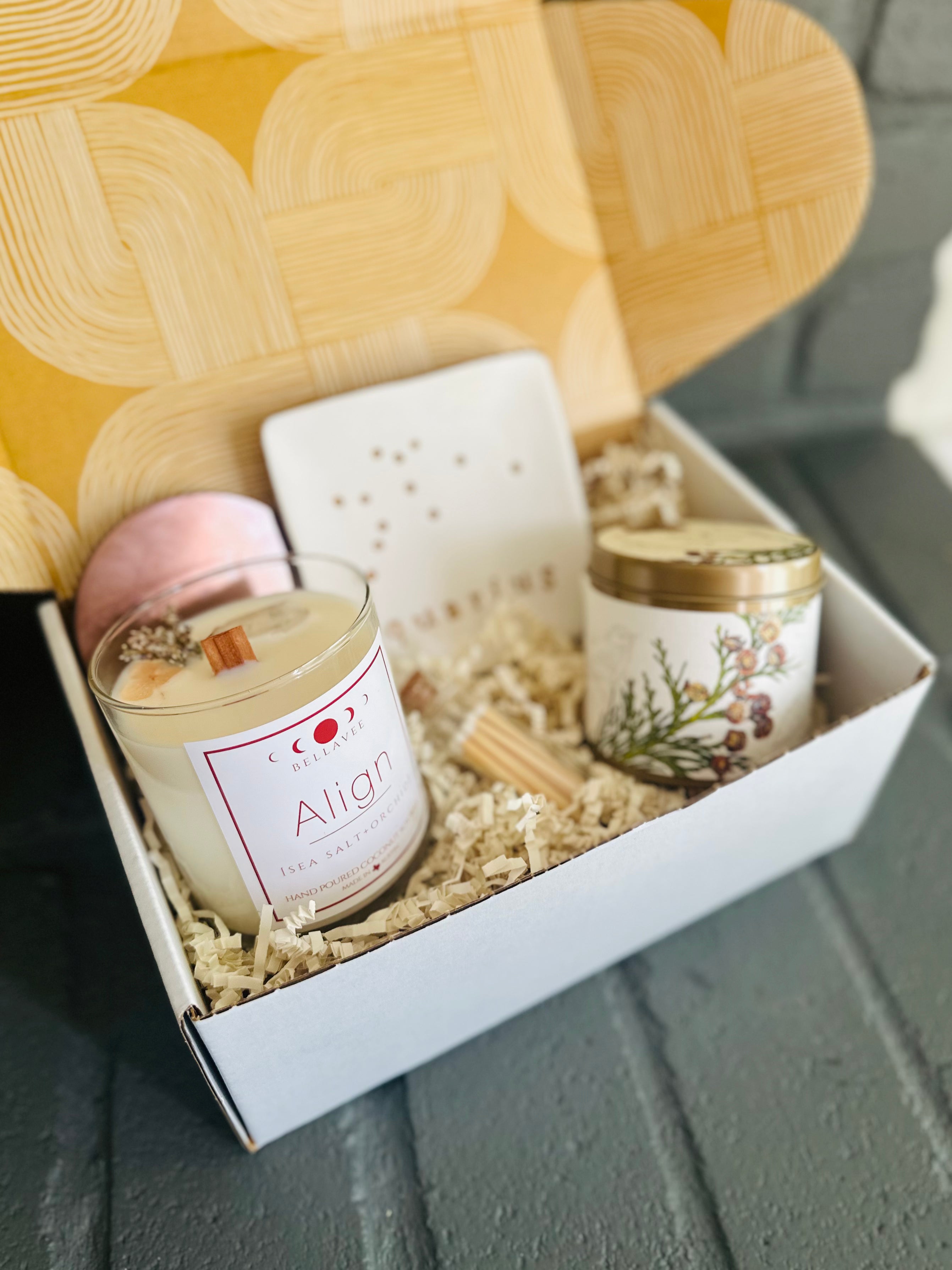 reconnect with nature with the forest zen gift box, featuring align crystal candle and forest tin candle, ideal for calming energy