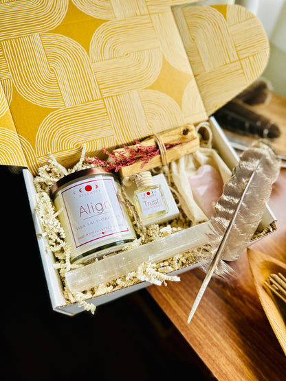 Align Clear quartz candle in a gift box for wellness for the new year. A beautiful and thoughtful gift of self-care. 