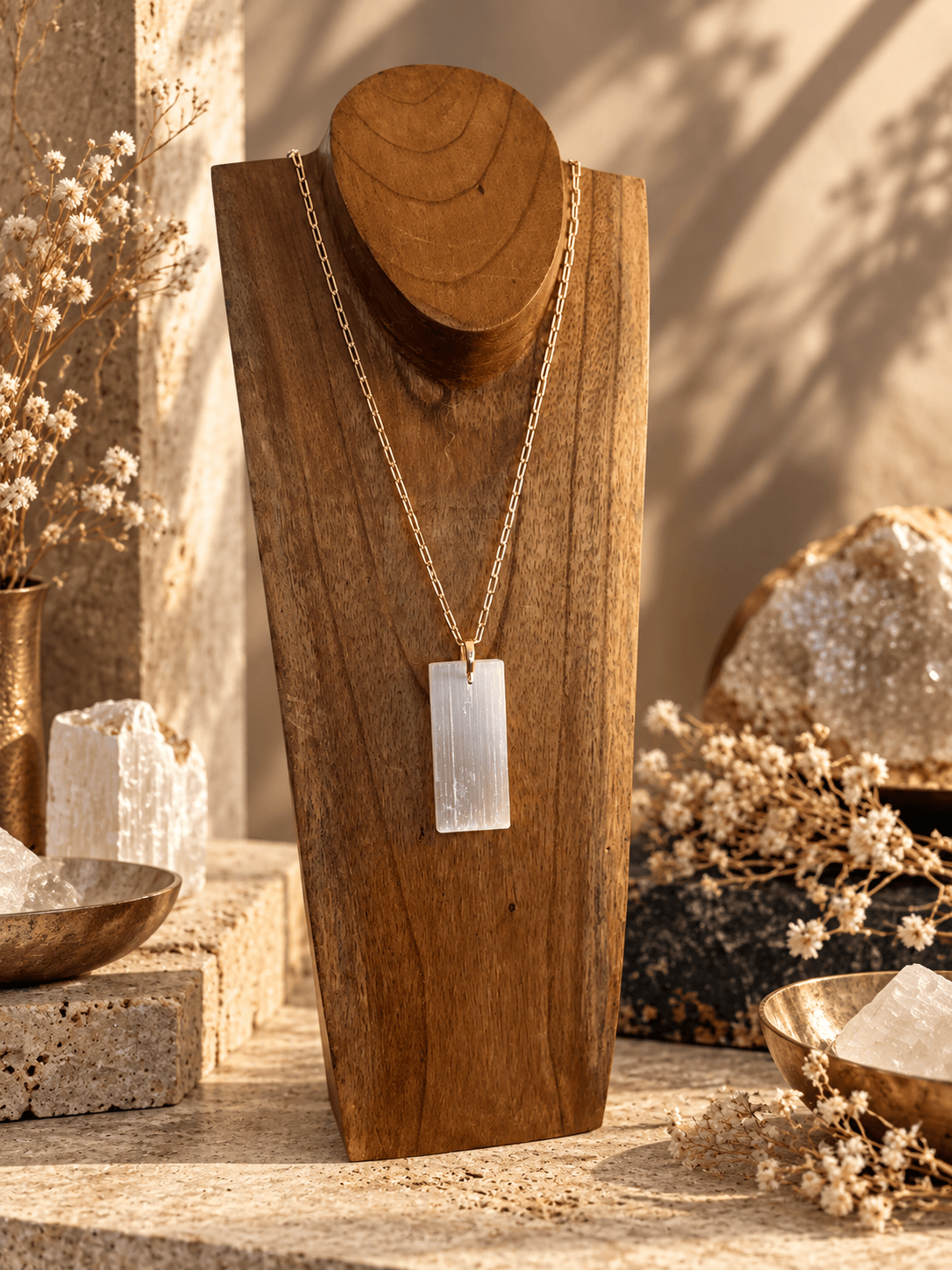 Selenite bar drop necklace with adjustable gold chain by BellaVee Rituals