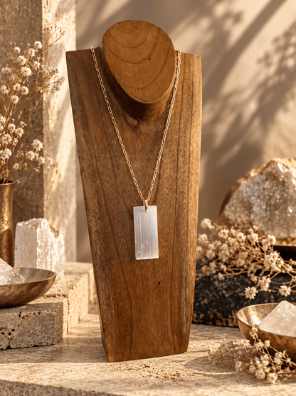 Selenite bar drop necklace with adjustable gold chain by BellaVee Rituals
