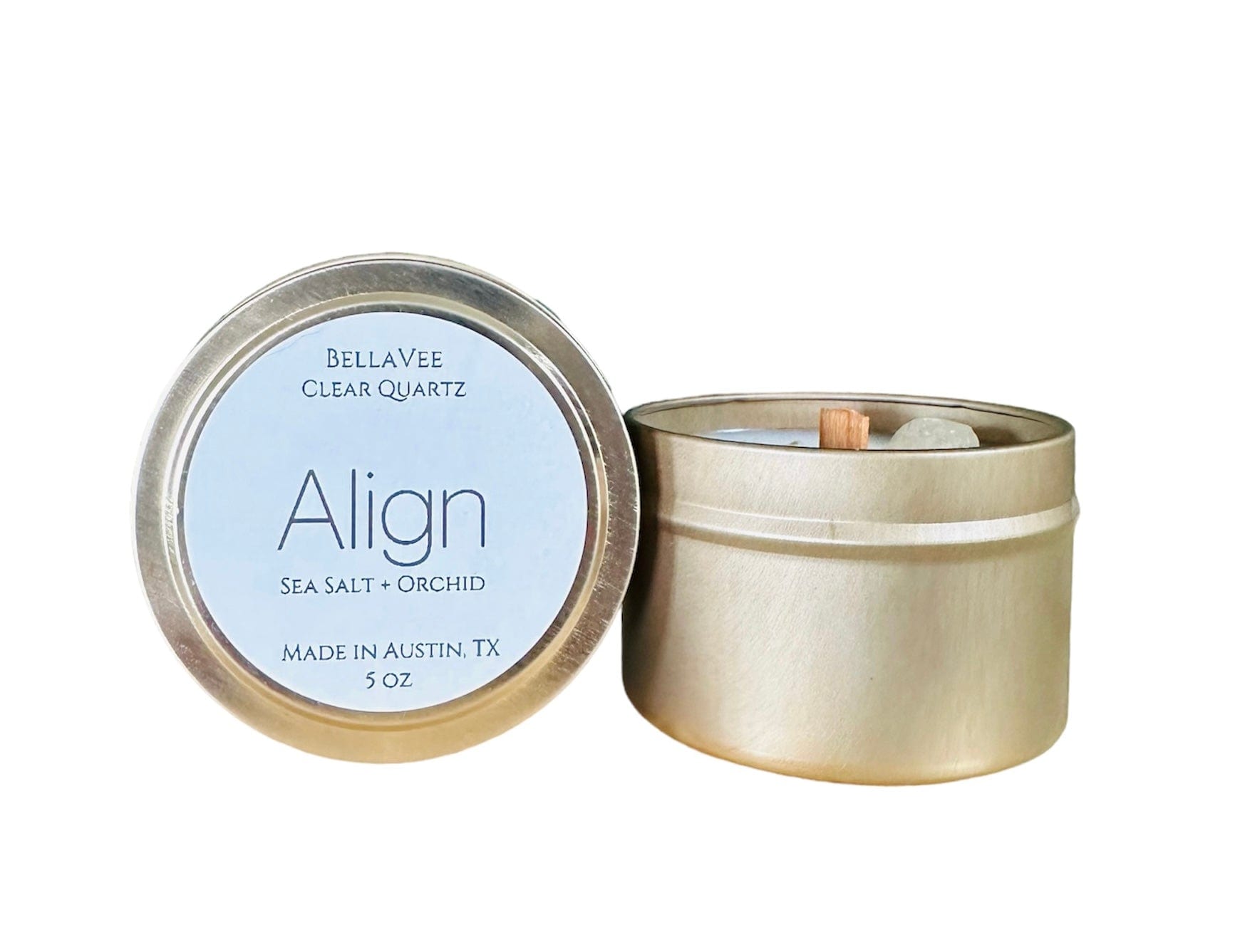 mini crystal candle with a wooden wick that provides long burn