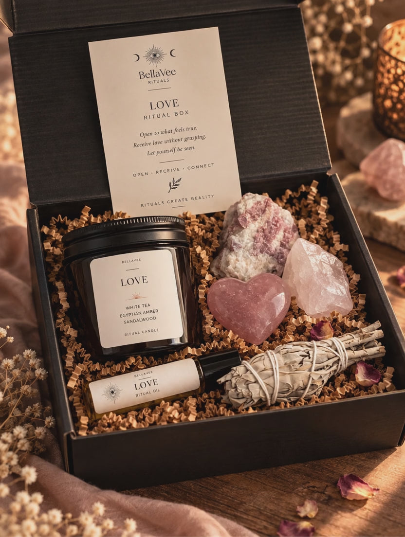 BellaVee Love Ritual Box with crystal candle, love crystals, sage and ritual oil