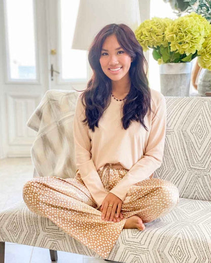 fawn slumber pant, soft and silky pajama bottoms with a beautiful fawn pattern, ideal for luxurious comfort and relaxation